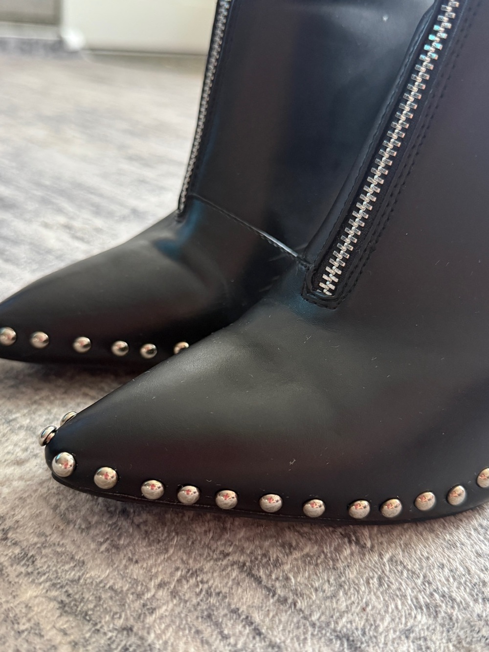 Black Studded Pointed-Toe Stiletto Ankle Boots - Picture 10 of 13